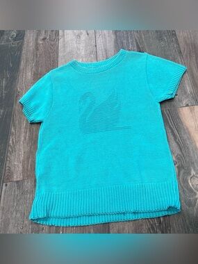 Vintage Gloria Vanderbilt Knit Sweater Women Short Sleeve Swan Mint Green RARE